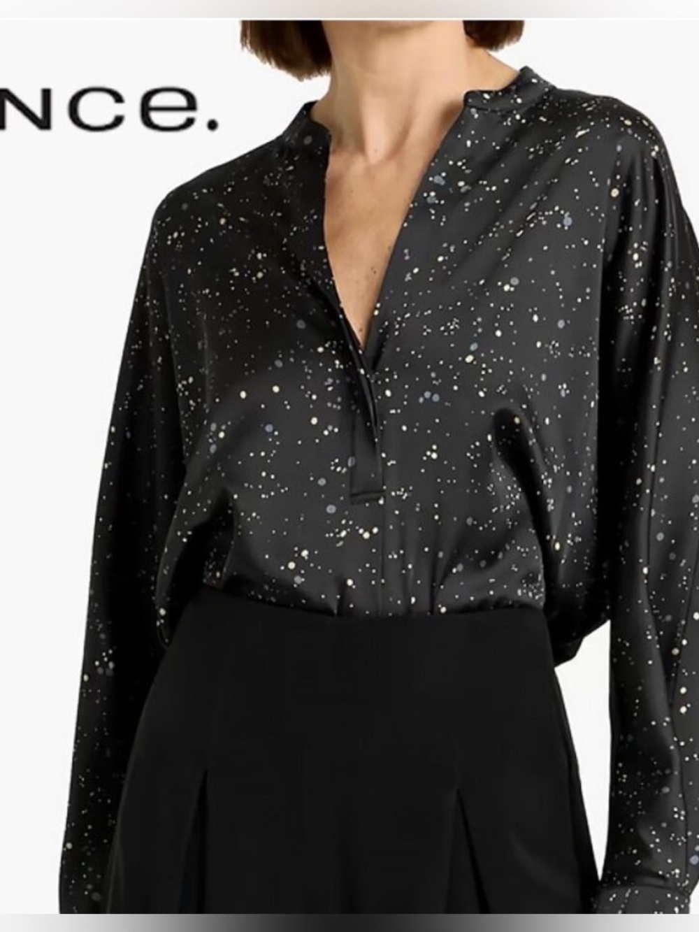 Vince Black Satin Blouse with Constellation Print